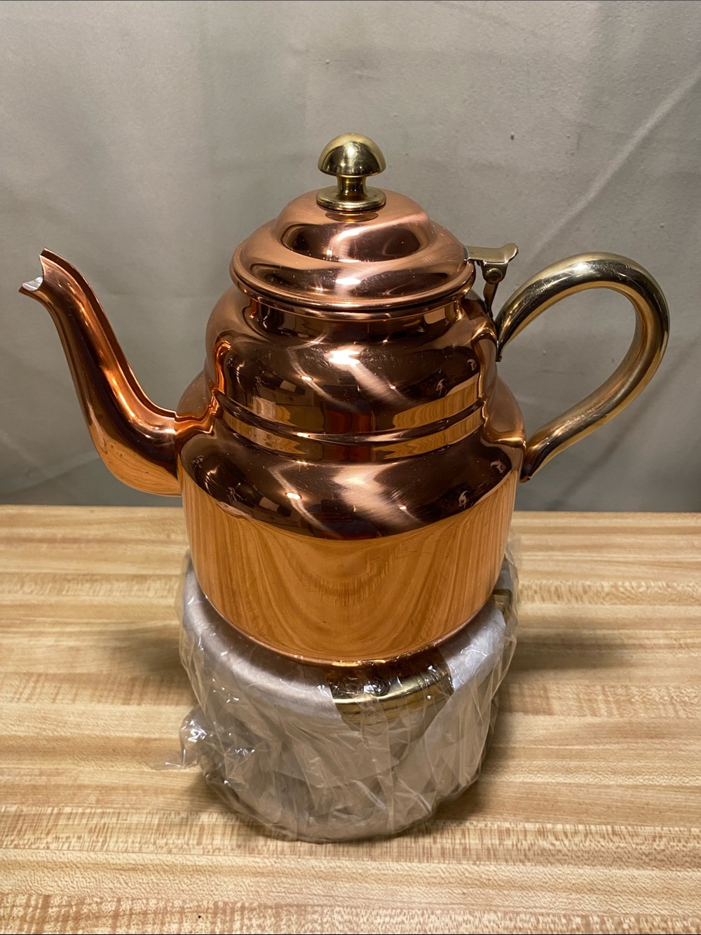 Vintage 6 Cup Copper Coffee Pot & Brass Warmer